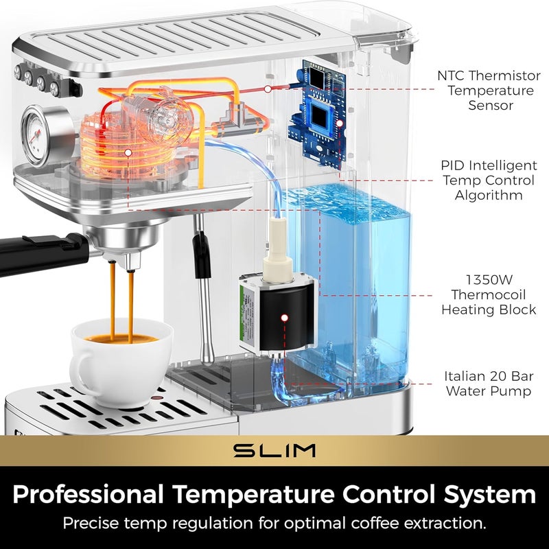 CHULUX Slim 2026 Upgrade Espresso Machine with Milk Frother Steam Wand, 20 Bar Professional Italian Pump Espresso Coffee Machine for Home Cappuccino & Latte Maker, Silver - Image 4